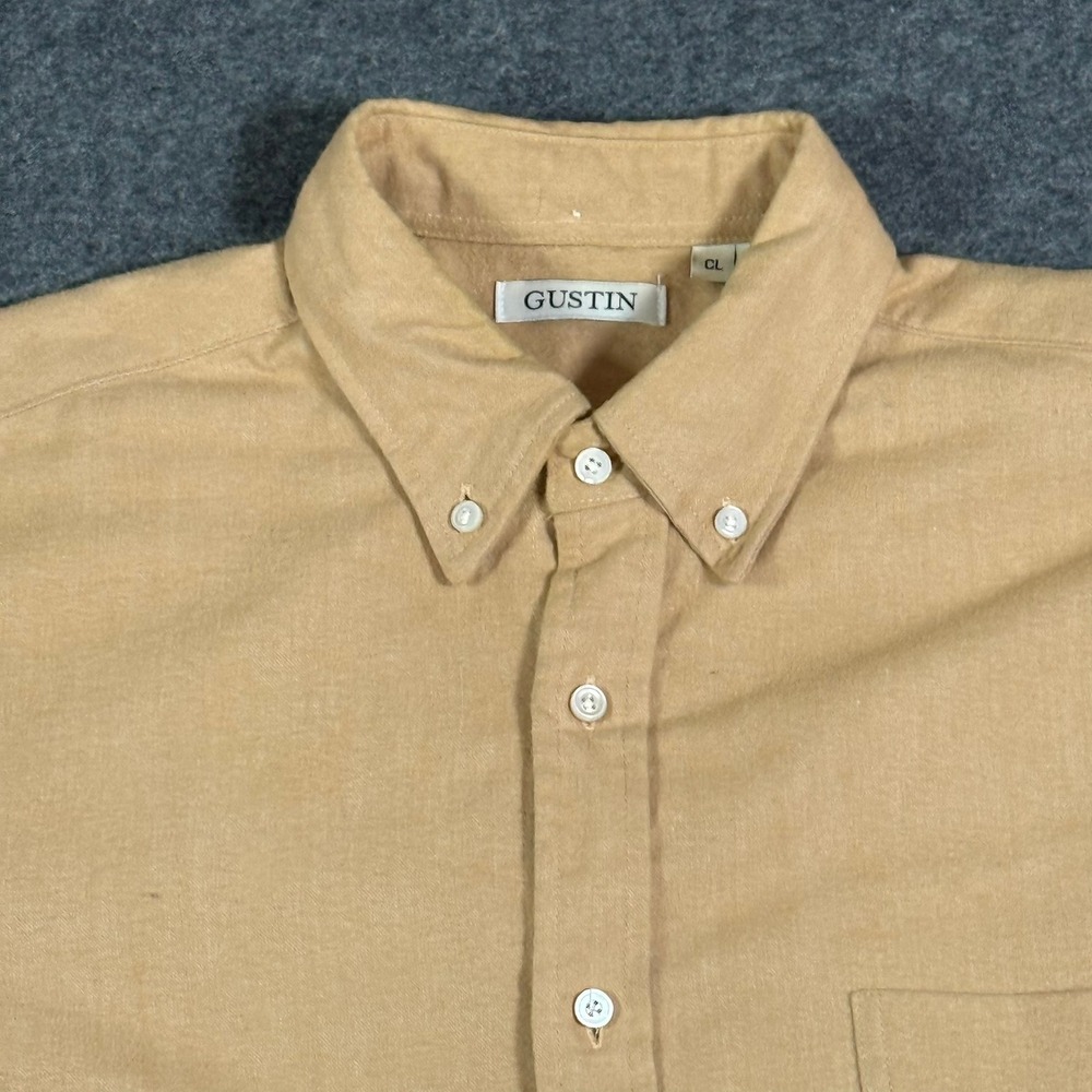 Gustin Mens Tan Cotton Button Down Shirt Made in USA Size M Classic Fit LS